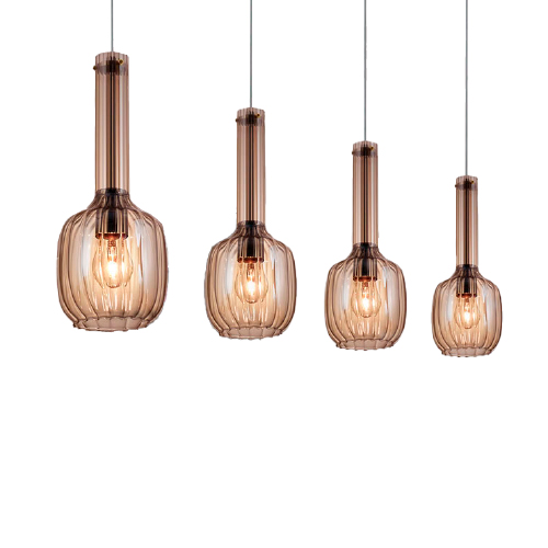 Colgante 4 luces E27 con vidrio acanalado ambar namur